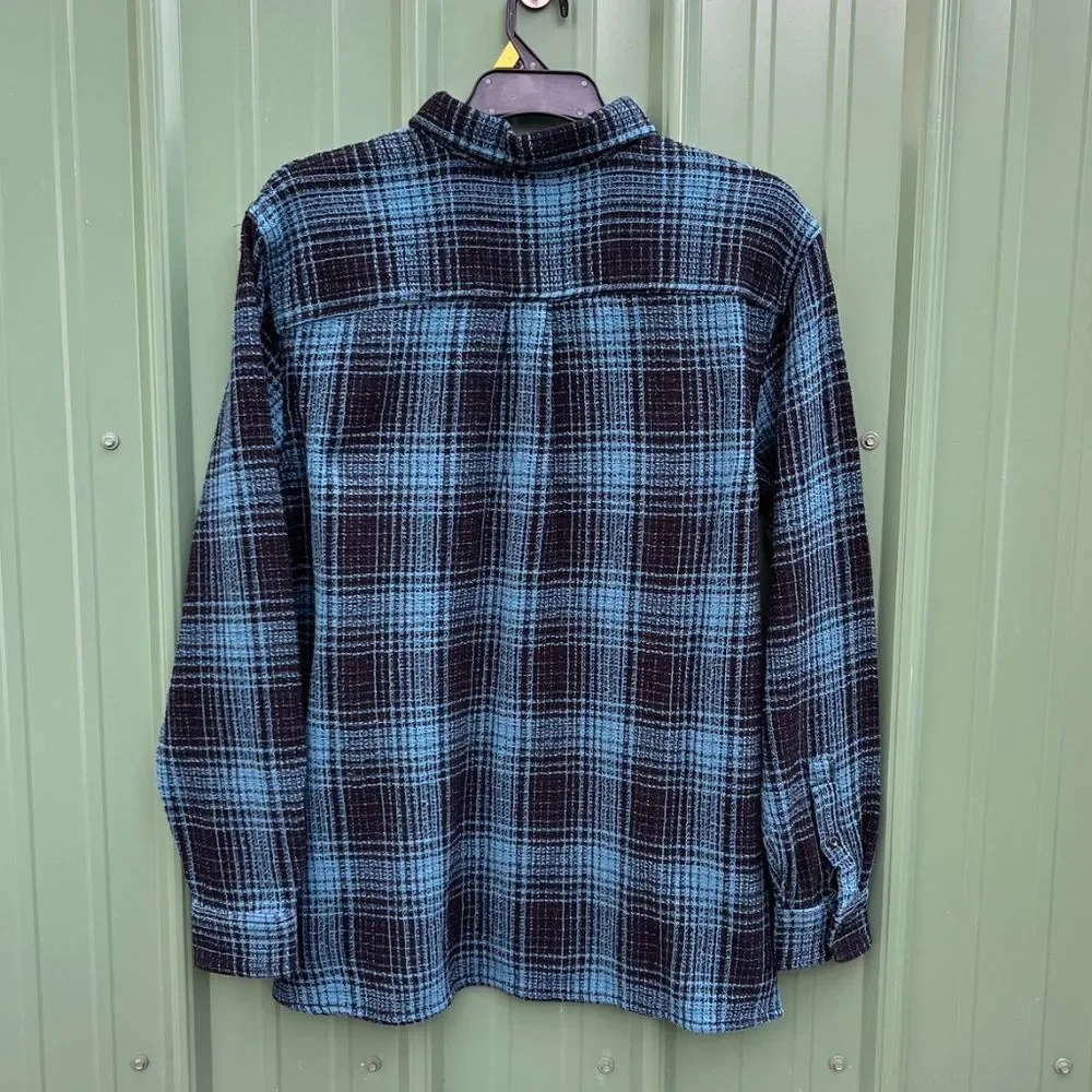 Textured Button Front Long Sleeve Shirt Cozy Cotton Size L